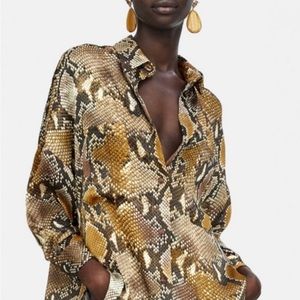 Zara Oversized Reptile Snake Print Boho Chic Button Down
Shirt Blouse Top